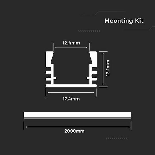 V-TAC Gemauert Aluminiumprofil für LED-Streifen mit Opal Abdeckung 200x1.7x1.2cm