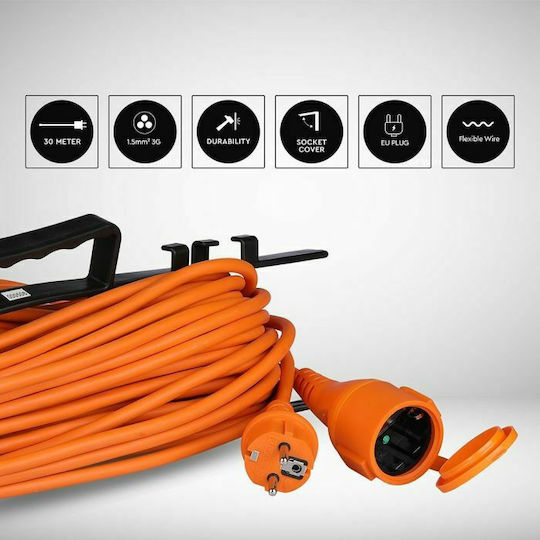 V-TAC VT-3002-30 Удължителен кабел с прекъсвач с дължина 30м с диаметър 3 x 1.5mm² Waterproof Оранжев