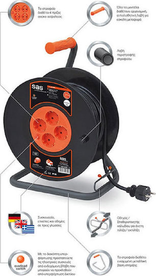 SAS Extension Reel Cord 3 x 2.5mm²/30m Black