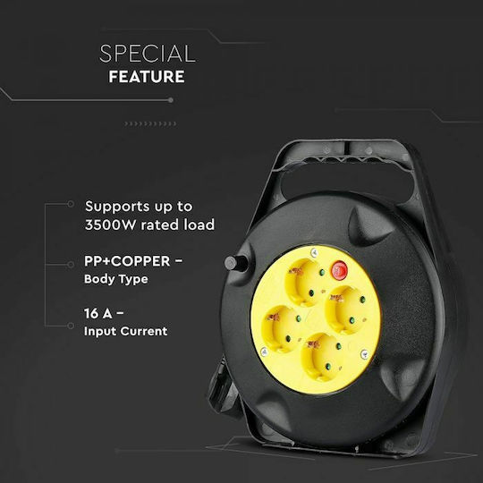 V-TAC Closed Type Extension Reel Cord 3 x 1.5mm²/10m Black