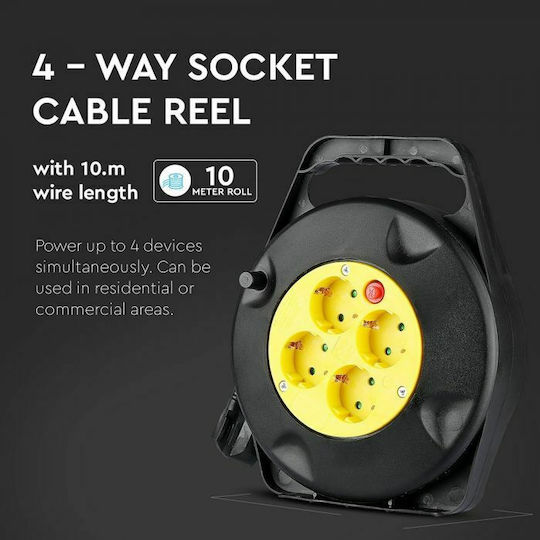 V-TAC Closed Type Extension Reel Cord 3 x 1.5mm²/10m Black