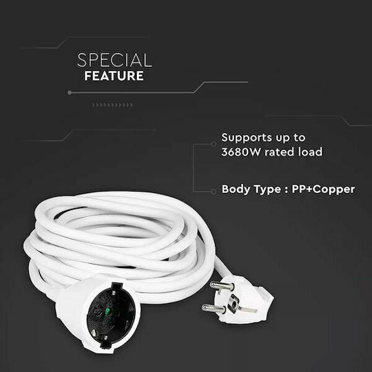 V-TAC VT-3001 Extension Cable Cord 3 x 1.5mm²/5m White