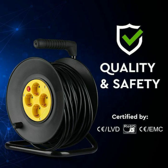 V-TAC VT-6003 Cablu de prelungire 4 locuri cu cablu de 25m Diametru 3 x 1.5mm² Neagră