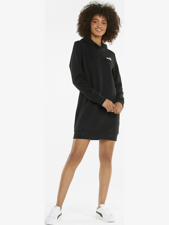 Rochie Mini Sport Mânecă Lungă Cu Glugă Neagră