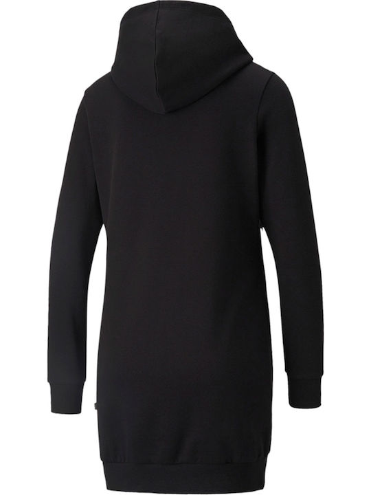 Rochie Mini Sport Mânecă Lungă Cu Glugă Neagră