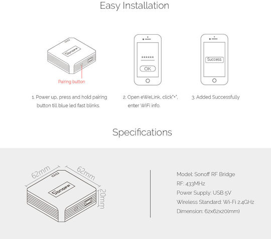 Sonoff RF Bridge Smart Bridge Wi-Fi / RF Συμβατό με Google Home, Alexa & IFTTT