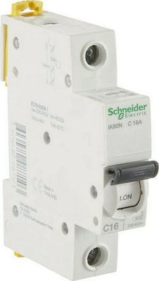 Schneider Electric Acti 9 iK60N 1-Pole Automatic Circuit Breaker 16A C16A 6kA A9K24116