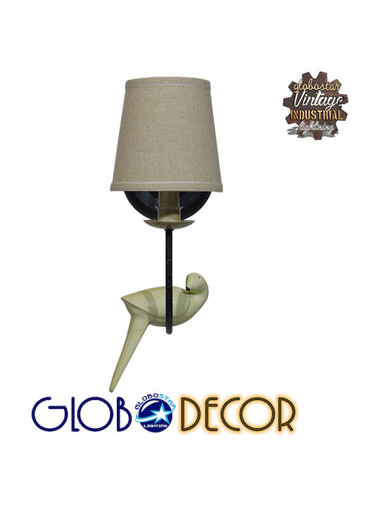 GloboStar Bird Винтидж Осветително тяло За стена с фасунга E14 Черен 16x16x16см.