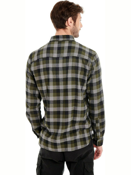 Garage Fifty5 Men's Shirt Long Sleeve Checked Khaki