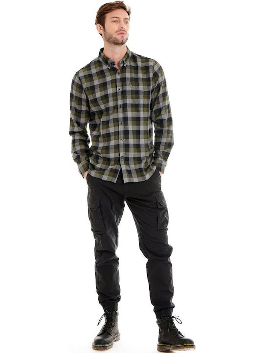 Long Sleeve Flannel Regular Fit Checked Khaki Shirt
