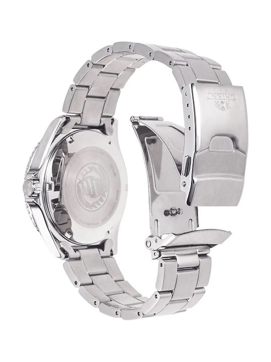 Orient Mako Kamasu Ανδρικό Ρολόι 42mm Αυτόματο με Ασημί Μεταλλικό Μπρασελέ