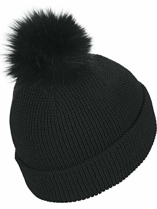 Pom Pom Beanie Beanie Knitted in Black color