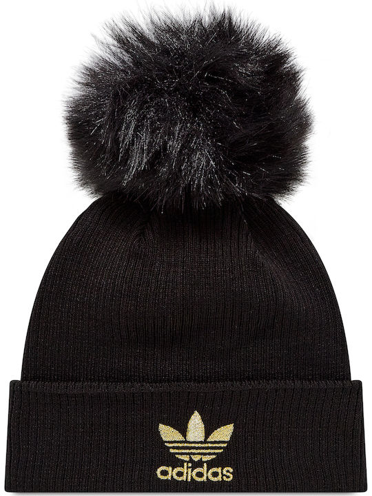Pom Pom Beanie Beanie Knitted in Black color
