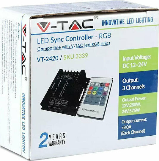 V-TAC VT-2420 Ασύρματο RGB Controller RF με Τηλεχειριστήριο 288W 12V 576W 24V 3339