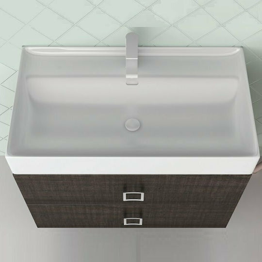 Orabella Touch 81 2 Drawers Πάγκος με Νιπτήρα & Καθρέπτη Μελαμίνη Μ81xΒ46xΥ50cm