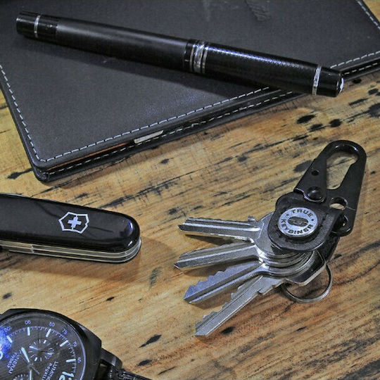 True Utility Keybiner Multitool Schlüsselanhänger Schwarz in Lederhülle
