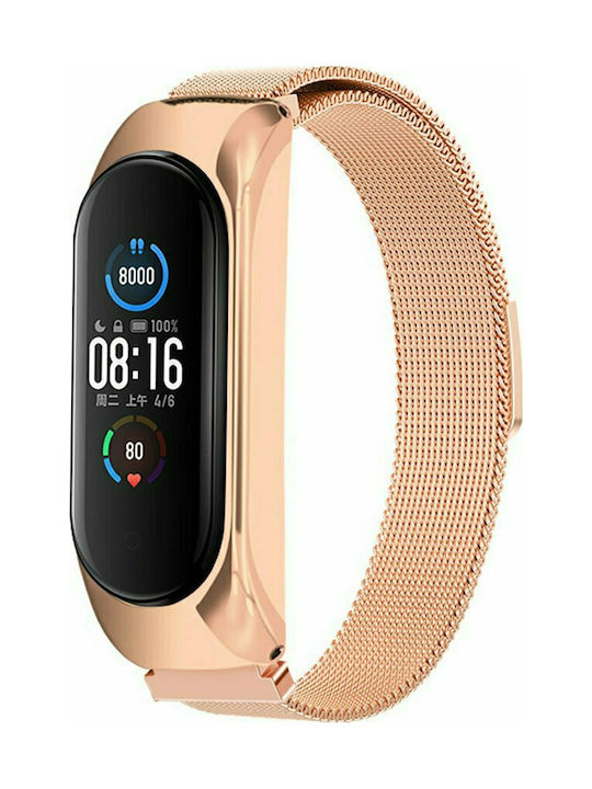 Hurtel Λουράκι Μεταλλικό Ροζ Χρυσό (Mi Smart Band 5/Mi Smart Band 6)
