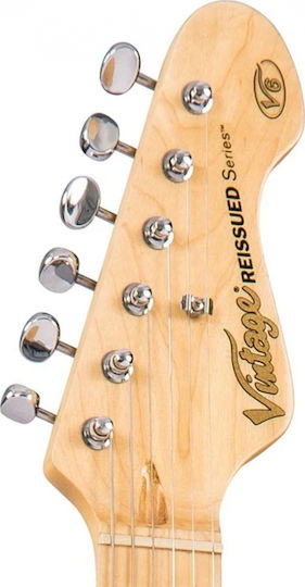 Vintage V6H ReIssued Electric Guitar Stratocaster with SSS Pickup Configuration Boulevard Black