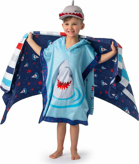 Flapjackkids Kids Beach Poncho Sharks Light Blue Reversible 61 x 61cm