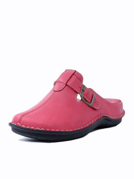 Comfy Anatomic Leather Women's Slipper In Fuchsia Colour