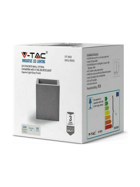 V-TAC Classic Lamp Wall with Socket G9 Gray 12x12x10cm