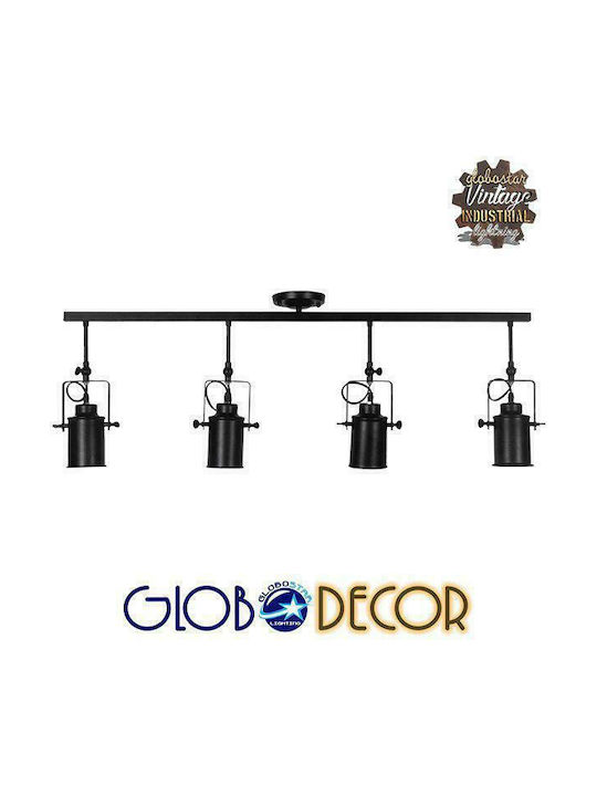 GloboStar Industrial Hollywood Spot with 4 Lights and with Socket E27 in Black Color