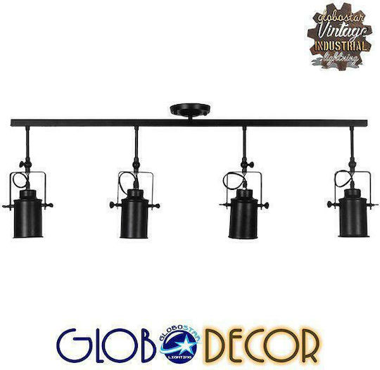 GloboStar Industrial Hollywood Σποτ με 4 Φώτα και με Ντουί E27 σε Μαύρο Χρώμα