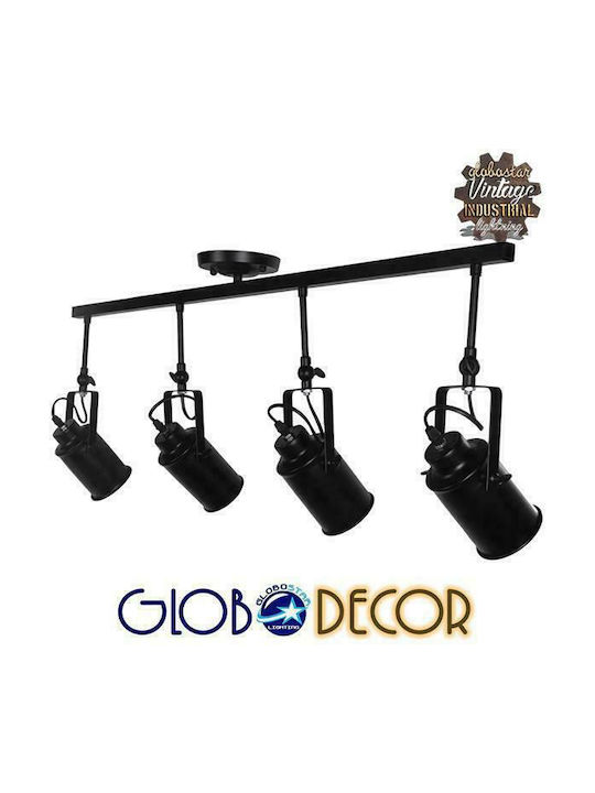 GloboStar Industrial Hollywood Spot with 4 Lights and with Socket E27 in Black Color