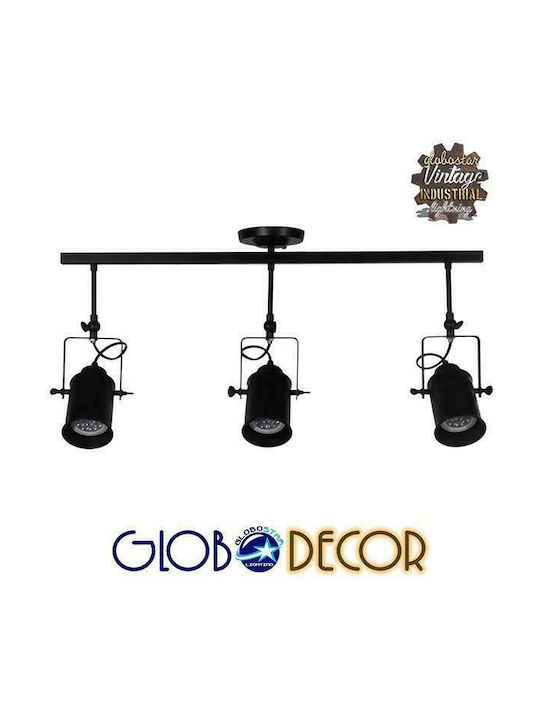 GloboStar Industrial Hollywood Triple Spot with Socket E27 in Black Color