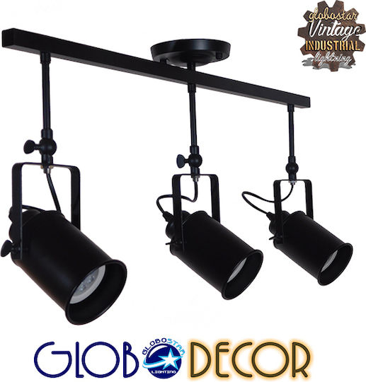 GloboStar Industrial Hollywood Triple Spot with Socket E27 in Black Color GloboStar Industrial Hollywood Triple Spot with Socket E27 in Black Color