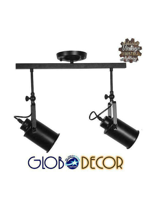 GloboStar Industrial Hollywood Double Spot with Socket E27 in Black Color