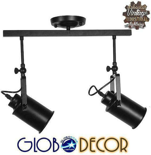 GloboStar Industrial Hollywood Двойно Спот с Цокъл E27 в Черен Цвят