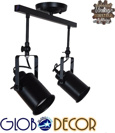 GloboStar Industrial Hollywood Двойно Спот с Цокъл E27 в Черен Цвят