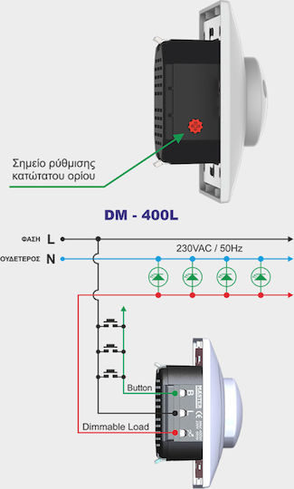 Master Recessed Dimmer Switch with Universal Frame Rotary 400W in White Color