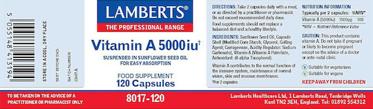 Lamberts Vitamin A Vitamin in Sunflower Seed Oil for the Hair, the Skin & Antioxidant Action 5000iu 120 caps