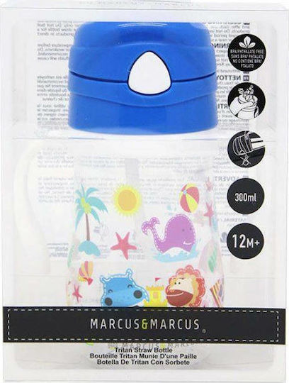 Marcus & Marcus Baby Cup with Handles and Straw Tritan made of Plastic Blue 300ml for 12m+m+