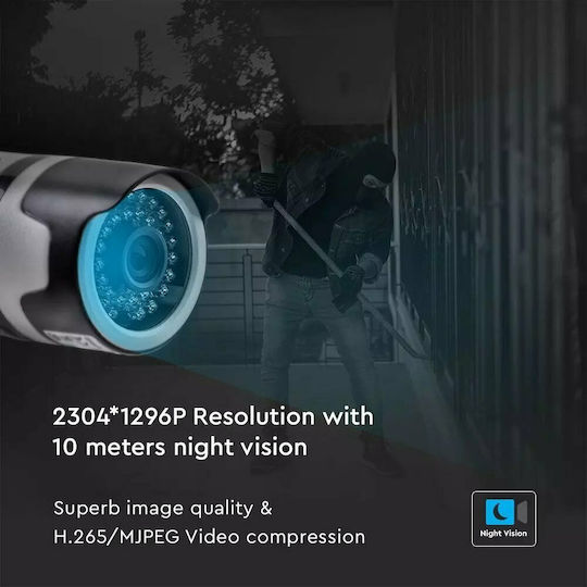 V-TAC VT-5157 IP Cameră de Supraveghere Wi-Fi Full HD+ 3MP Rezistentă la apă cu Comunicare Bidirecțională și Lentilă 3.6mm