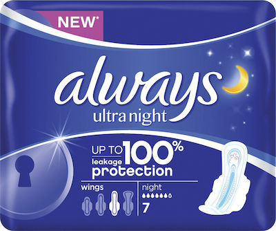 Always Ultra Night Sanitary Pads with Wings for Heavy Flow 6 Drops Size 3 7pcs