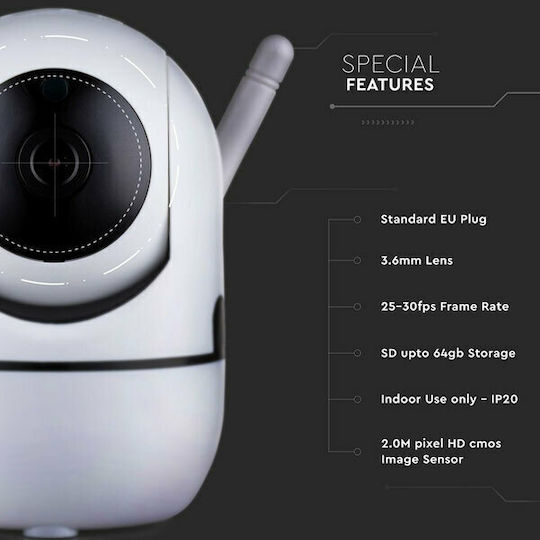 V-TAC VT-5122 IP Камера за наблюдение Wi-Fi Full HD 1080p с Двупосочна Комуникация и Обектив 3.6мм