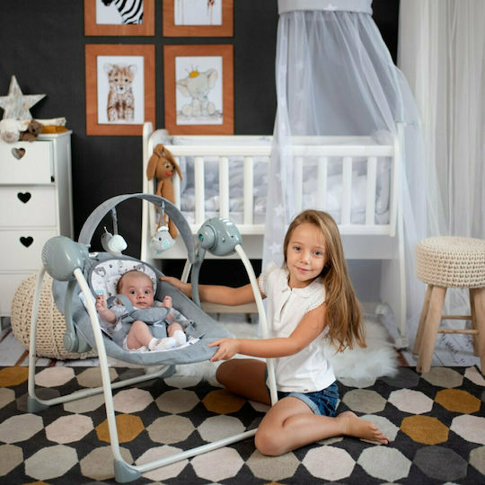 Lorelli Ηλεκτρικό Relax Μωρού Κούνια Portofino Cool Grey Stars με Μουσική 2 σε 1 για Παιδί έως 9kg