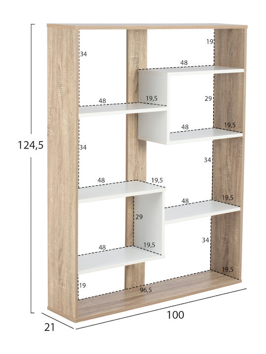 Marceline Bookcase Natural - White 100x21x124.5cm