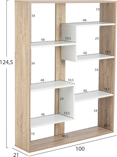 Bibliotecă Marceline Natural - Alb 100x21x124,5 cm