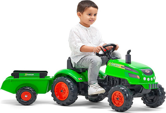 Tractor pentru copii XTractor De la picior la podea cu caruta si pedala Verde