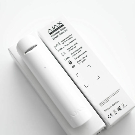 Ajax Systems GlassProtect WiFi Glass Break Sensor Battery with Range 9m Wireless Breakage in White Color