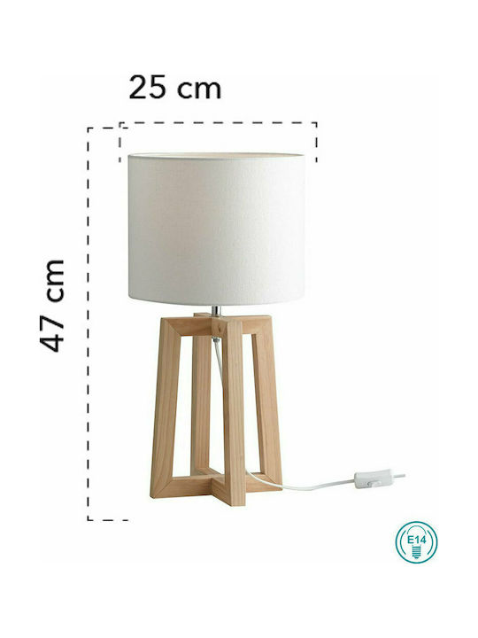 Fan Europe Wood Table Lamp for Socket E14 with White Shade and Beige Base