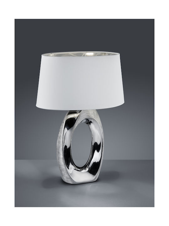 Trio Lighting Taba Keramik Tischlampe für Fassung E27 mit Weiß Schirm und Silber Basis