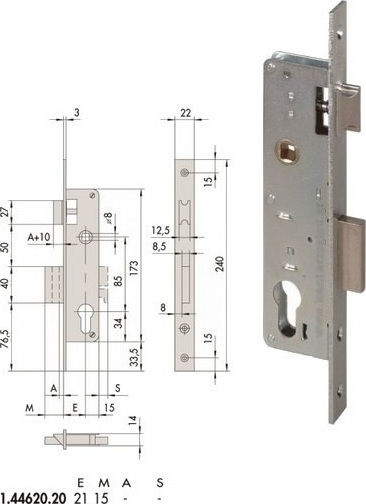 Cisa Recessed Lock Front door with Cylinder and Center 20mm Silver Left