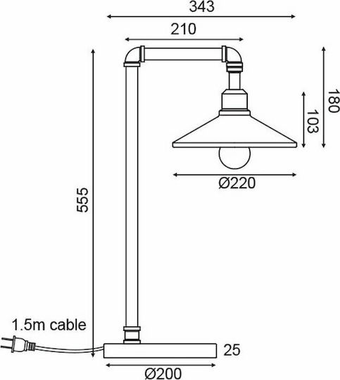 Aca Pipe Μεταλλικό Πορτατίφ για Ντουί E27 με Μαύρο Καπέλο και Βάση