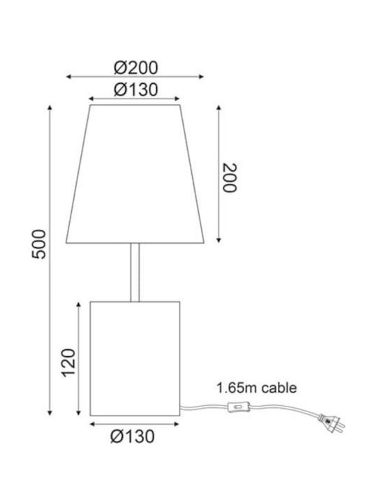 Aca Cement Table Lamp for Socket E27 with Black Shade and Gray Base