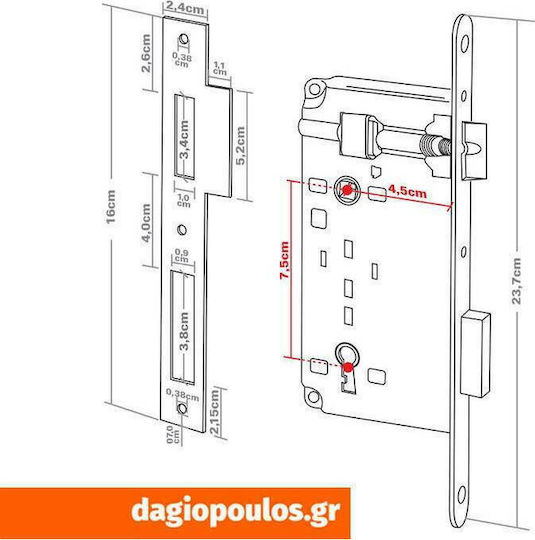 Hugo Locks Recessed Lock Mesoportas with Cylinder and Center 45mm Silver